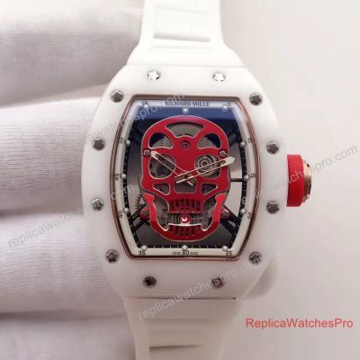 Fake Richard Mille RM 052 Watch Rose Gold White Ceramic Bezel Red Skull Face